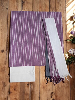 Plum Ikkat Unstitched Salwar Suit Dress Material with Dupatta