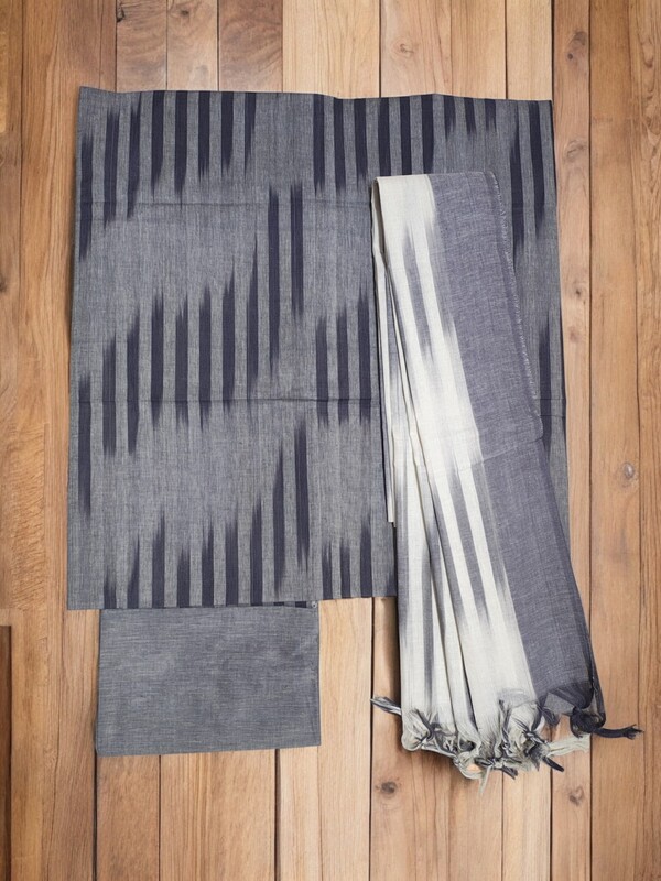 Grey Ikkat Unstitched Salwar Suit Dress Material with Dupatta Grey Ikkat Unstitched Salwar Suit Dress Material with Dupatta