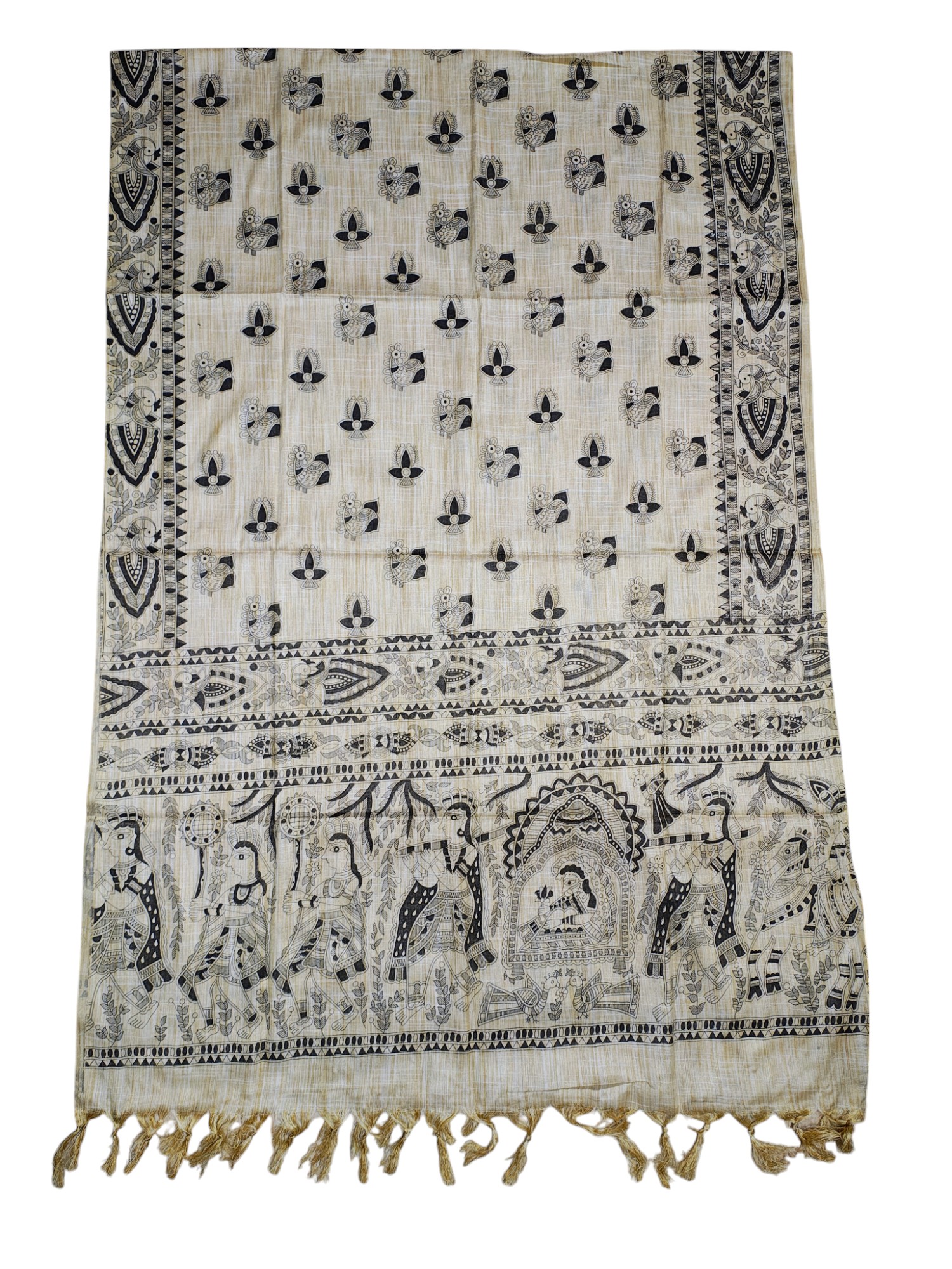 Madhubani Print Black Cotton Silk Dupatta for Women Madhubani Print Black Cotton Silk Dupatta for Women