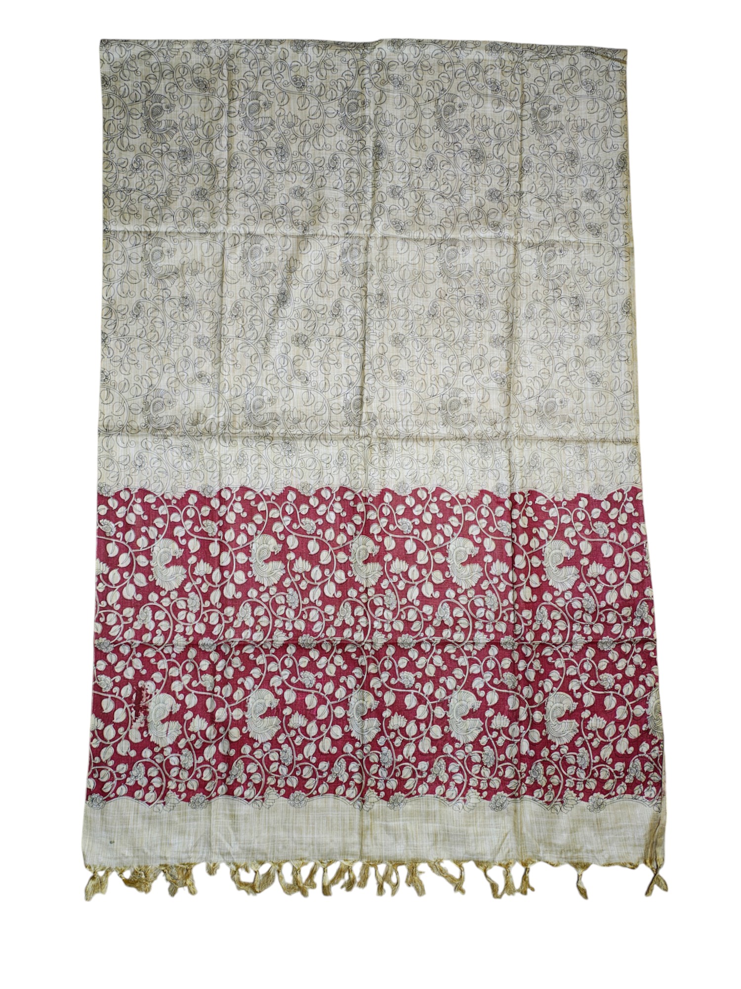 Marron & Green Madhubani Print Cotton Silk Dupatta for Women Marron & Green Madhubani Print Cotton Silk Dupatta for Women