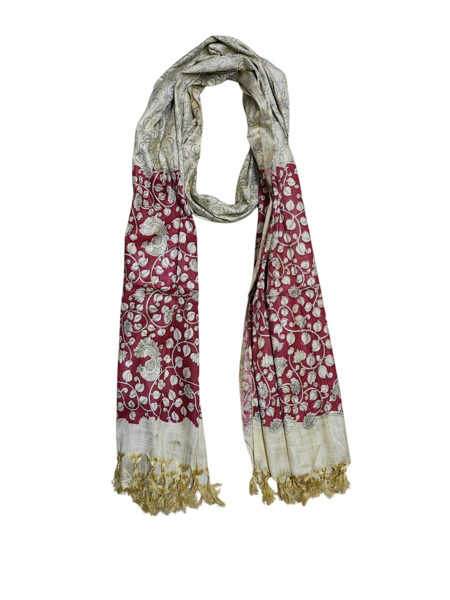 Marron & Green Madhubani Print Cotton Silk Dupatta for Women Marron & Green Madhubani Print Cotton Silk Dupatta for Women