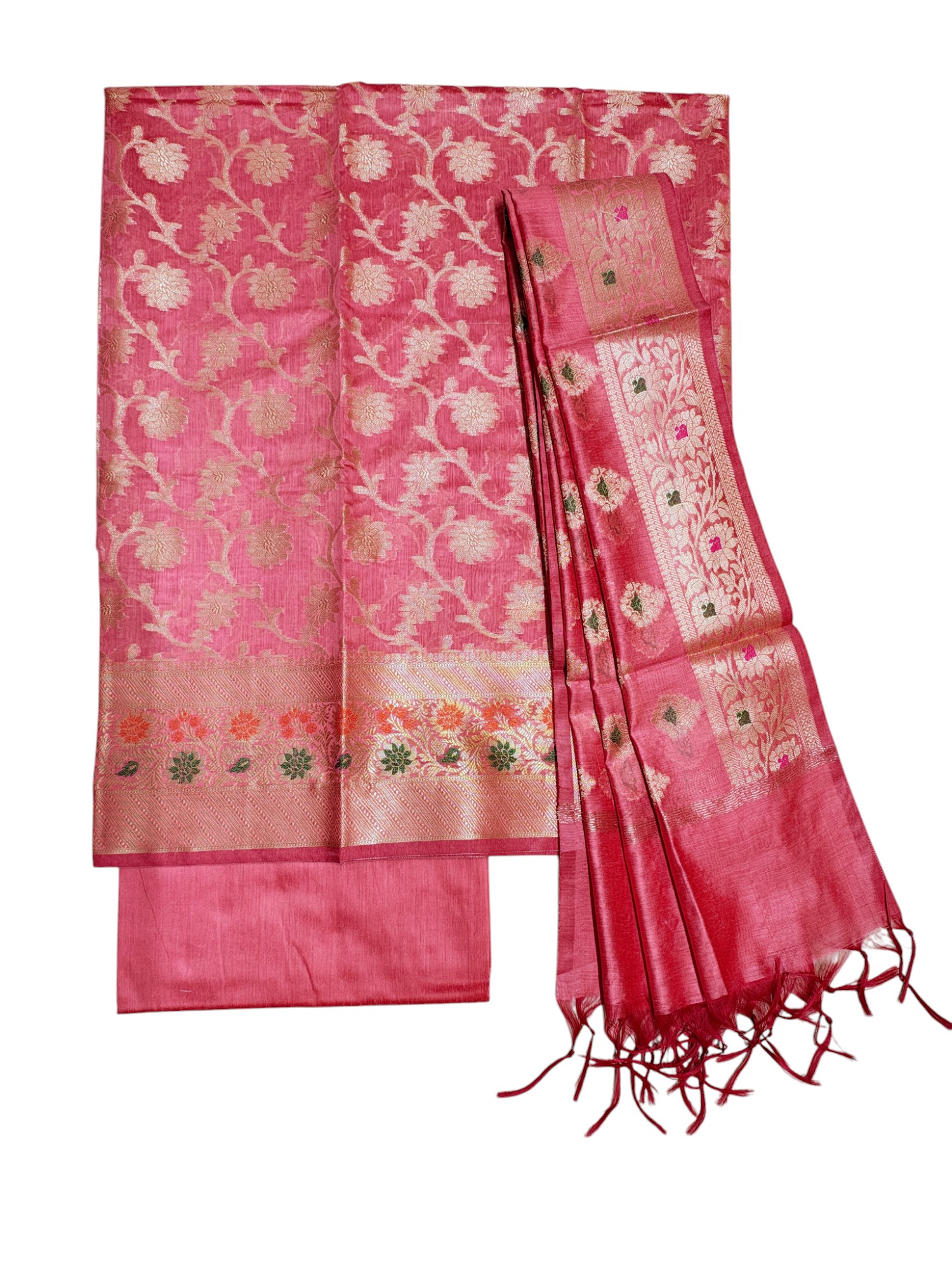 Peach Unstitched Banarasi Cotton Silk Dress Material for Women Peach Unstitched Banarasi Cotton Silk Dress Material for Women
