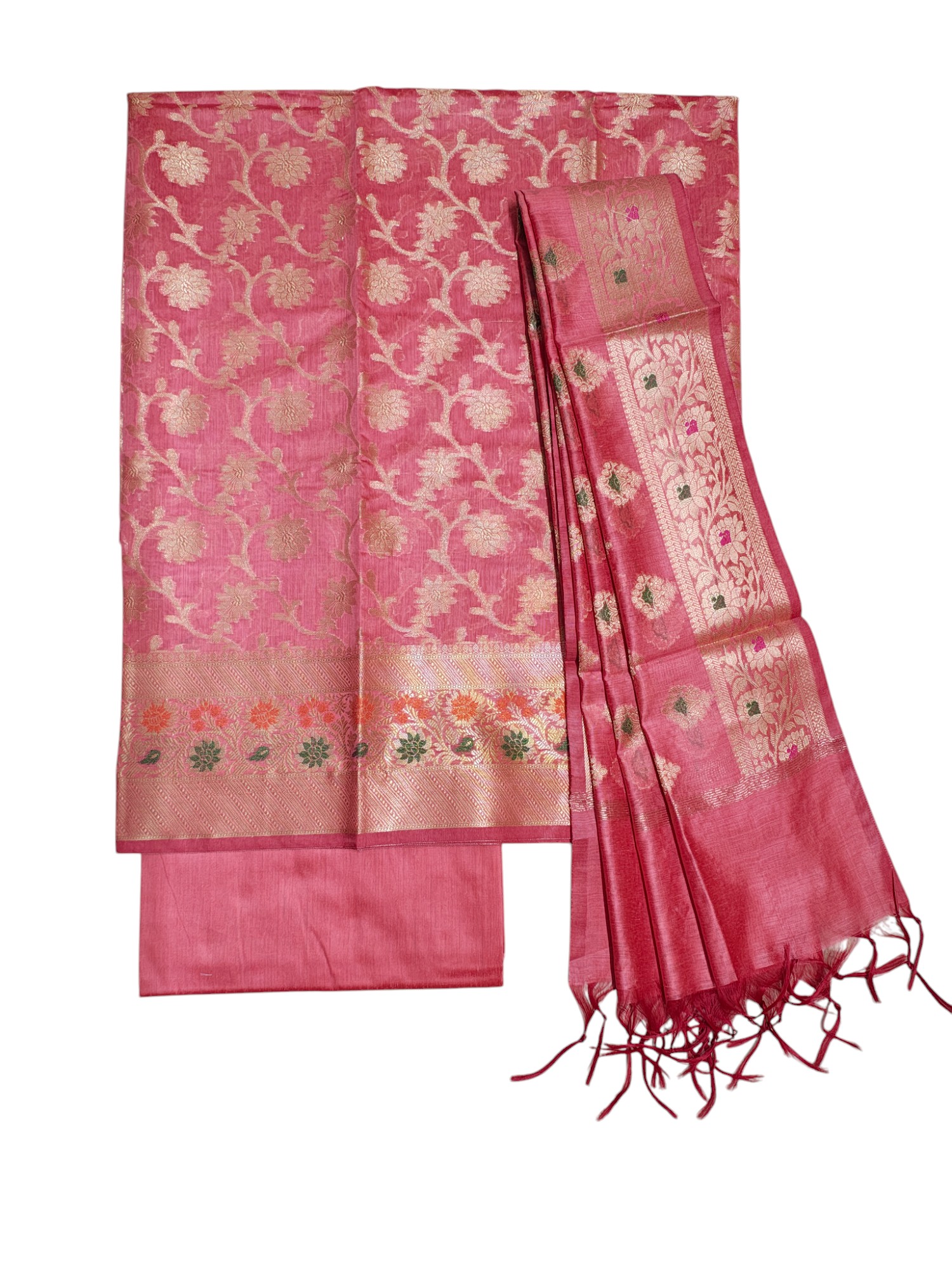 Peach Unstitched Banarasi Cotton Silk Dress Material for Women Peach Unstitched Banarasi Cotton Silk Dress Material for Women