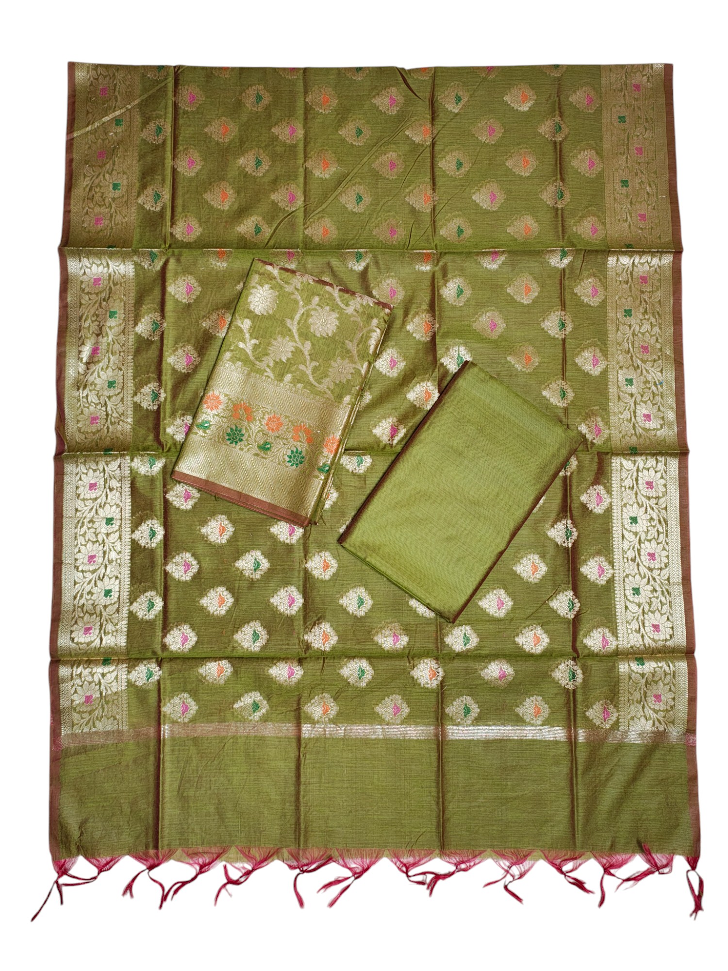 Green Unstitched Banarasi Brocade Cotton Silk Dress Material for Women Green Unstitched Banarasi Brocade Cotton Silk Dress Material for Women