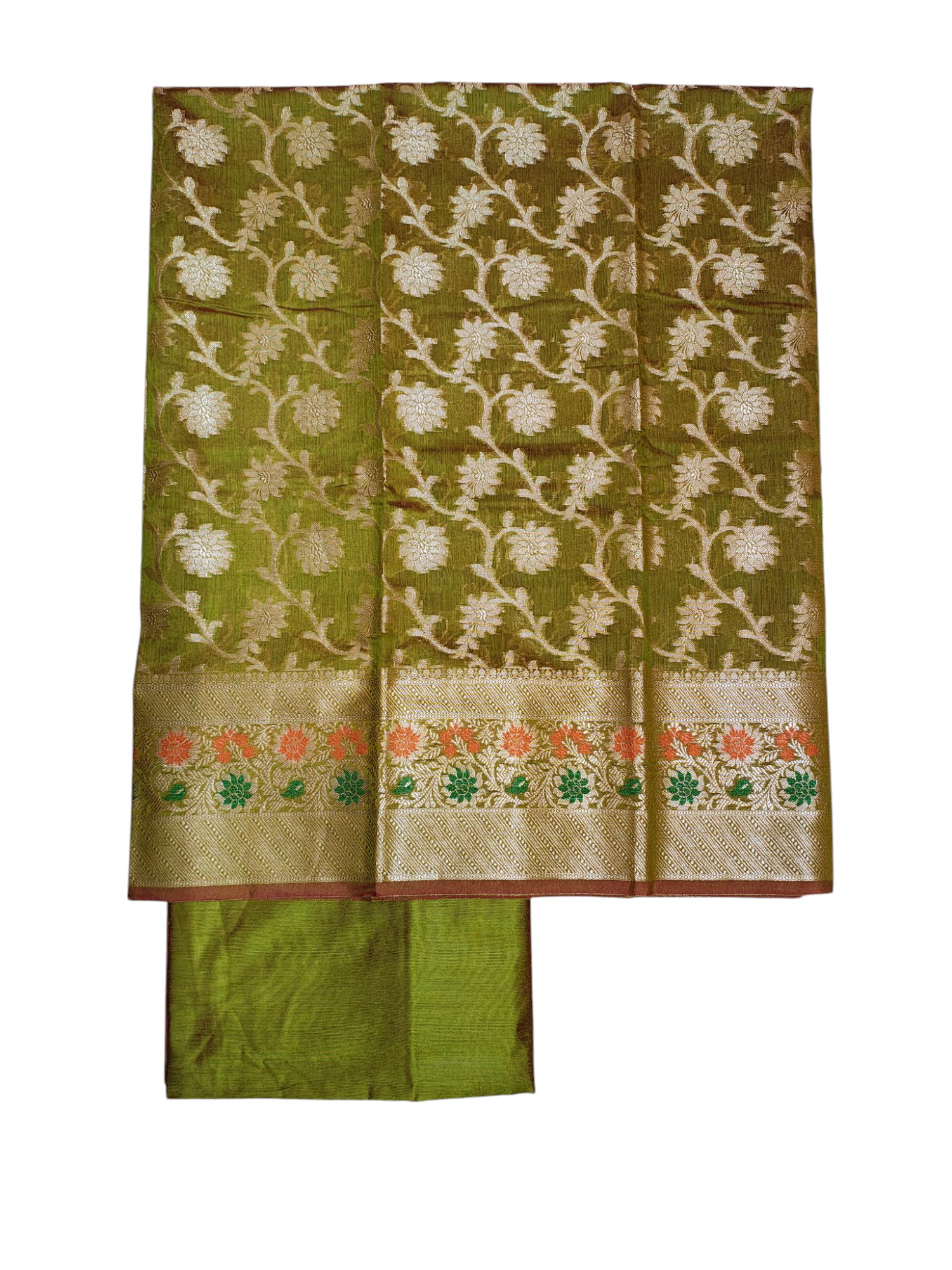 Green Unstitched Banarasi Brocade Cotton Silk Dress Material for Women Green Unstitched Banarasi Brocade Cotton Silk Dress Material for Women