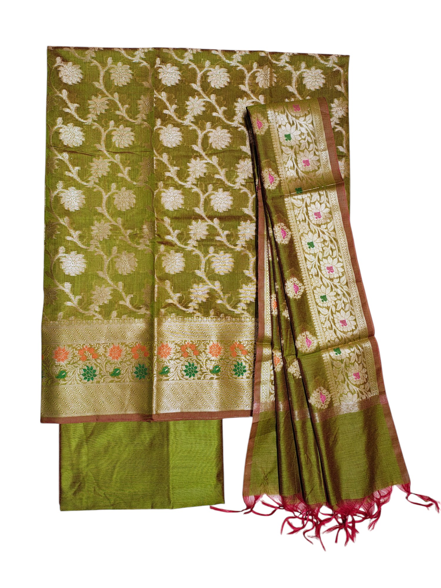 Green Unstitched Banarasi Brocade Cotton Silk Dress Material for Women Green Unstitched Banarasi Brocade Cotton Silk Dress Material for Women