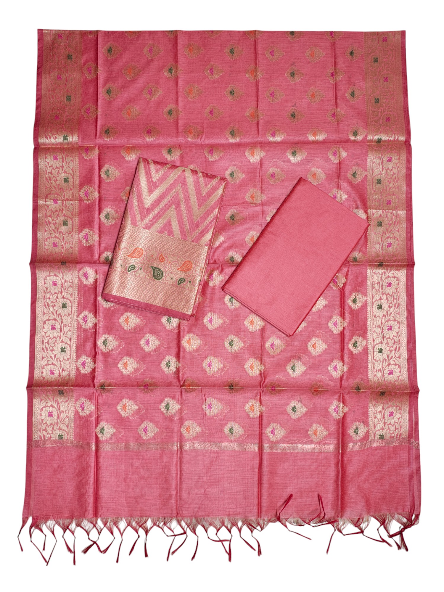 Pink Unstitched Banarasi Cotton Silk Salwar Suit Set with Dupatta for Women Pink Unstitched Banarasi Cotton Silk Salwar Suit Set with Dupatta for Women