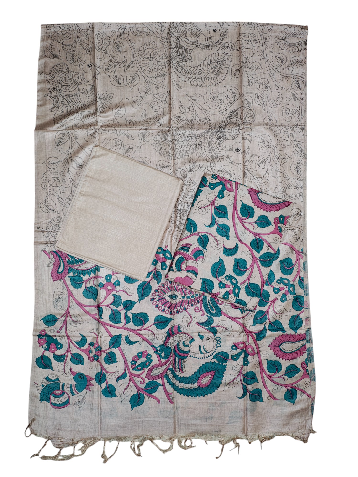 Green & Beige kalamkari Unstitched Silk Salwar Suit Dress Material with Dupatta Green & Beige kalamkari Unstitched Silk Salwar Suit Dress Material with Dupatta