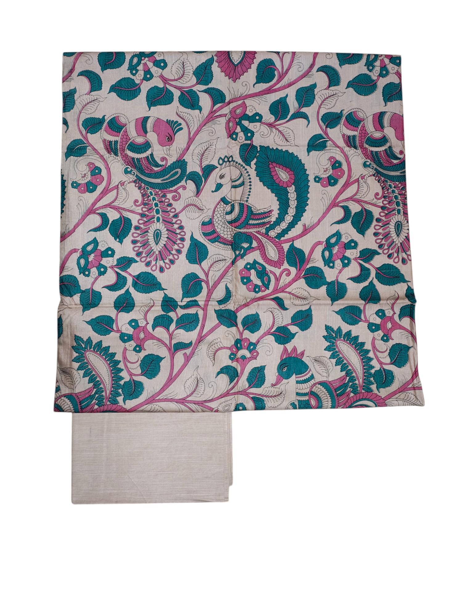 Green & Beige kalamkari Unstitched Silk Salwar Suit Dress Material with Dupatta Green & Beige kalamkari Unstitched Silk Salwar Suit Dress Material with Dupatta