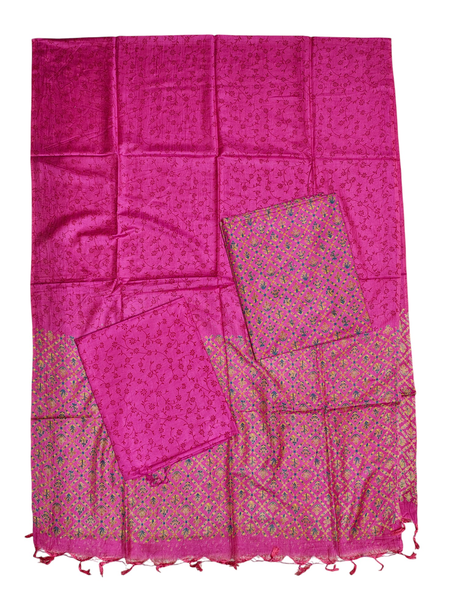 Deep Pink Unstitched Block Print Silk Salwar Suit Dress Material with Dupatta Deep Pink Unstitched Block Print Silk Salwar Suit Dress Material with Dupatta