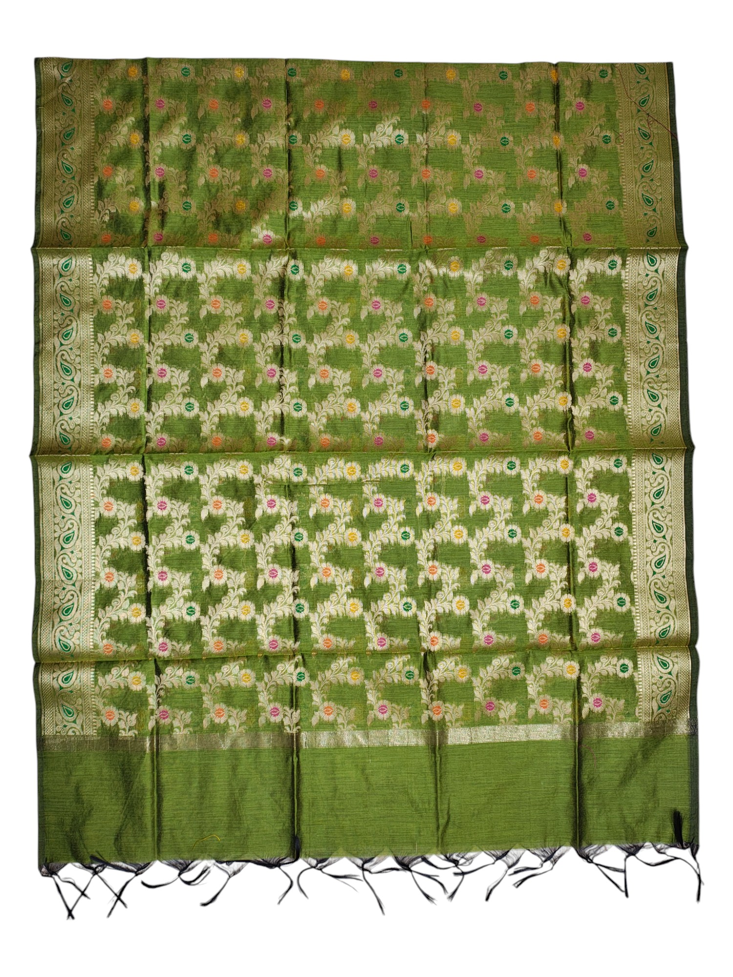 Olive Green Banarasi Cotton Silk Dress Material for Women Olive Green Banarasi Cotton Silk Dress Material for Women