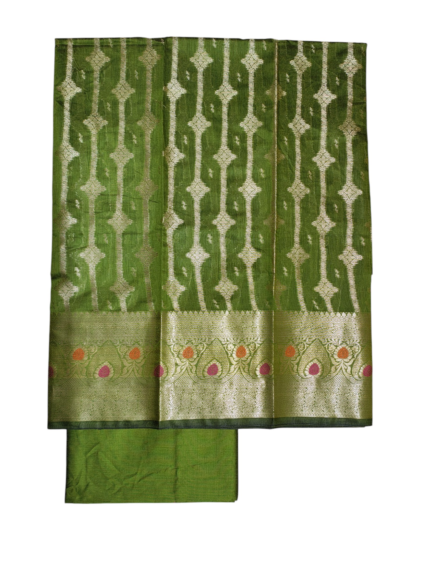 Olive Green Banarasi Cotton Silk Dress Material for Women Olive Green Banarasi Cotton Silk Dress Material for Women