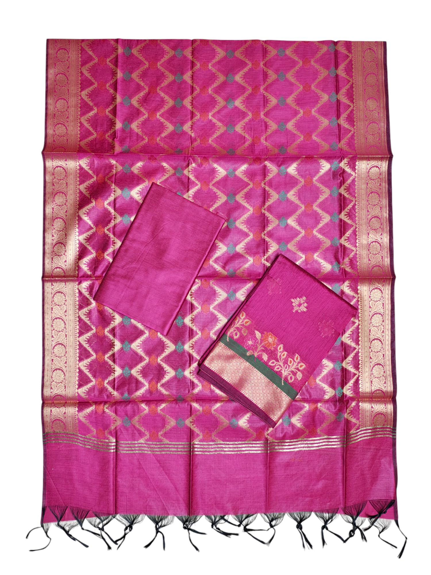 Dark Pink Unstitched Banarasi Cotton Silk Dress Material for Women Dark Pink Unstitched Banarasi Cotton Silk Dress Material for Women