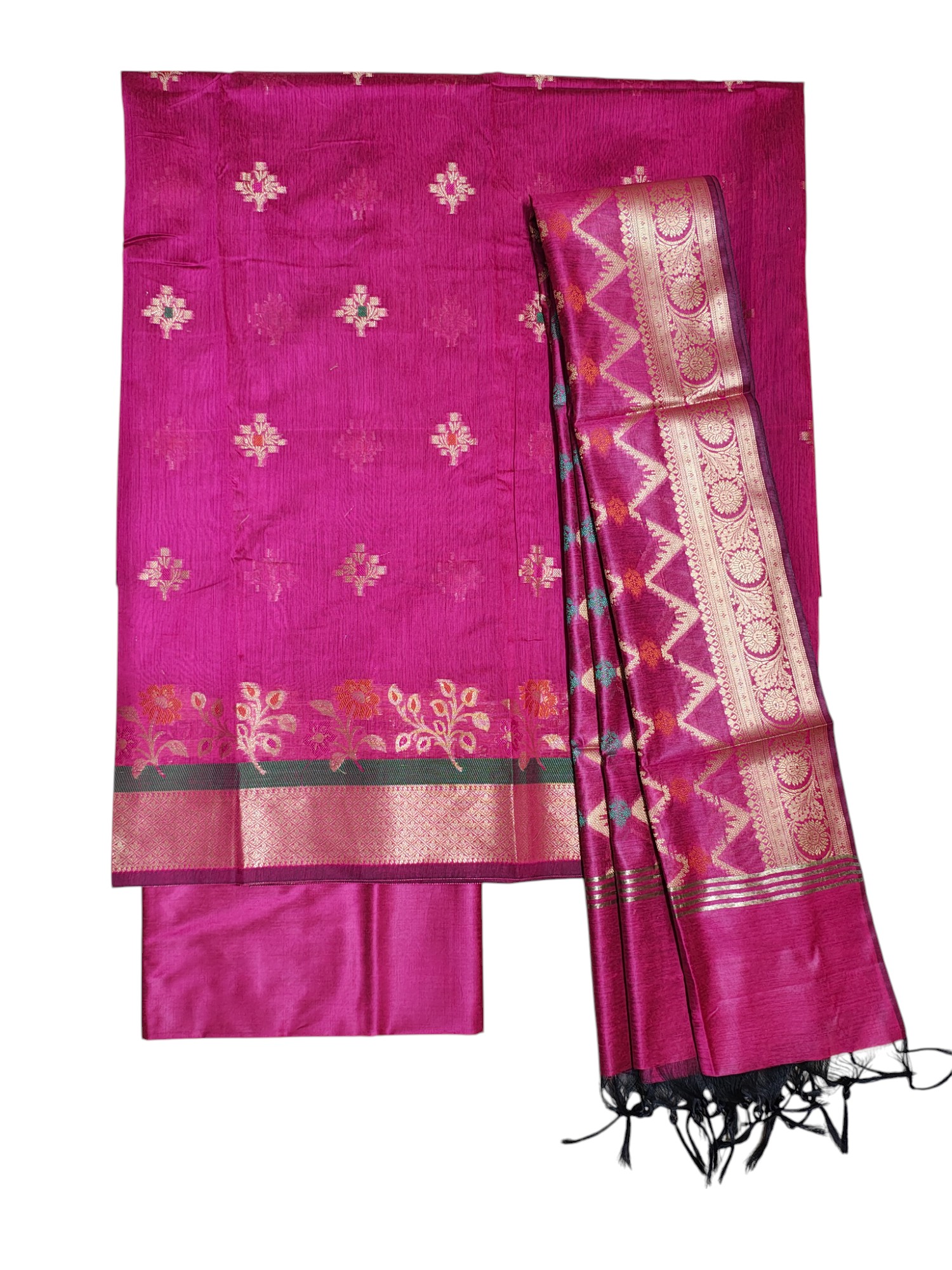 Dark Pink Unstitched Banarasi Cotton Silk Dress Material for Women Dark Pink Unstitched Banarasi Cotton Silk Dress Material for Women