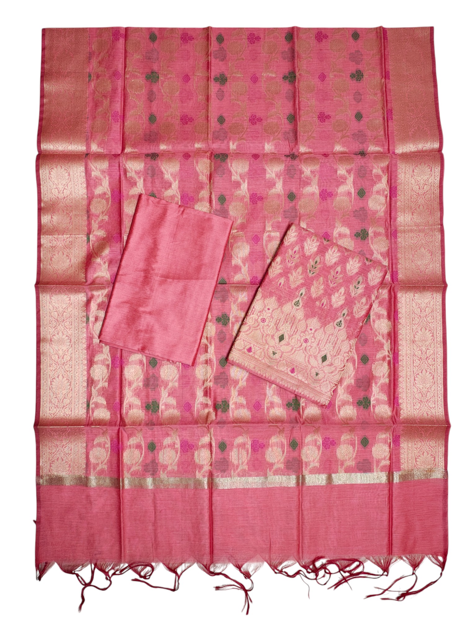 Peach Unstitched Banarasi Cotton Dress Material with Dupatta for Women Peach Unstitched Banarasi Cotton Dress Material with Dupatta for Women
