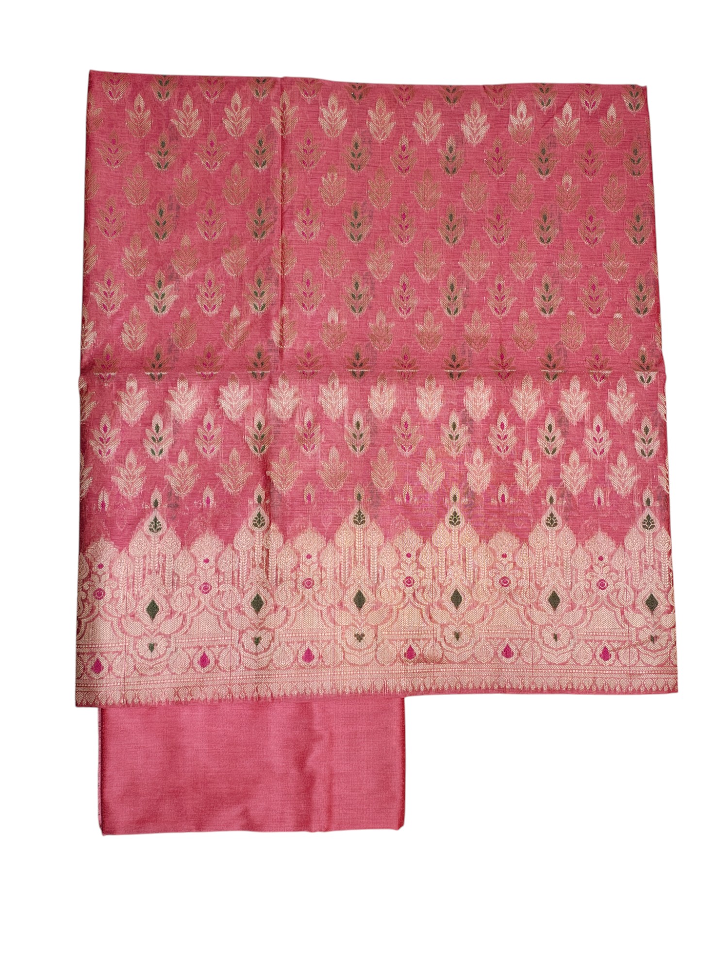 Peach Unstitched Banarasi Cotton Dress Material with Dupatta for Women Peach Unstitched Banarasi Cotton Dress Material with Dupatta for Women