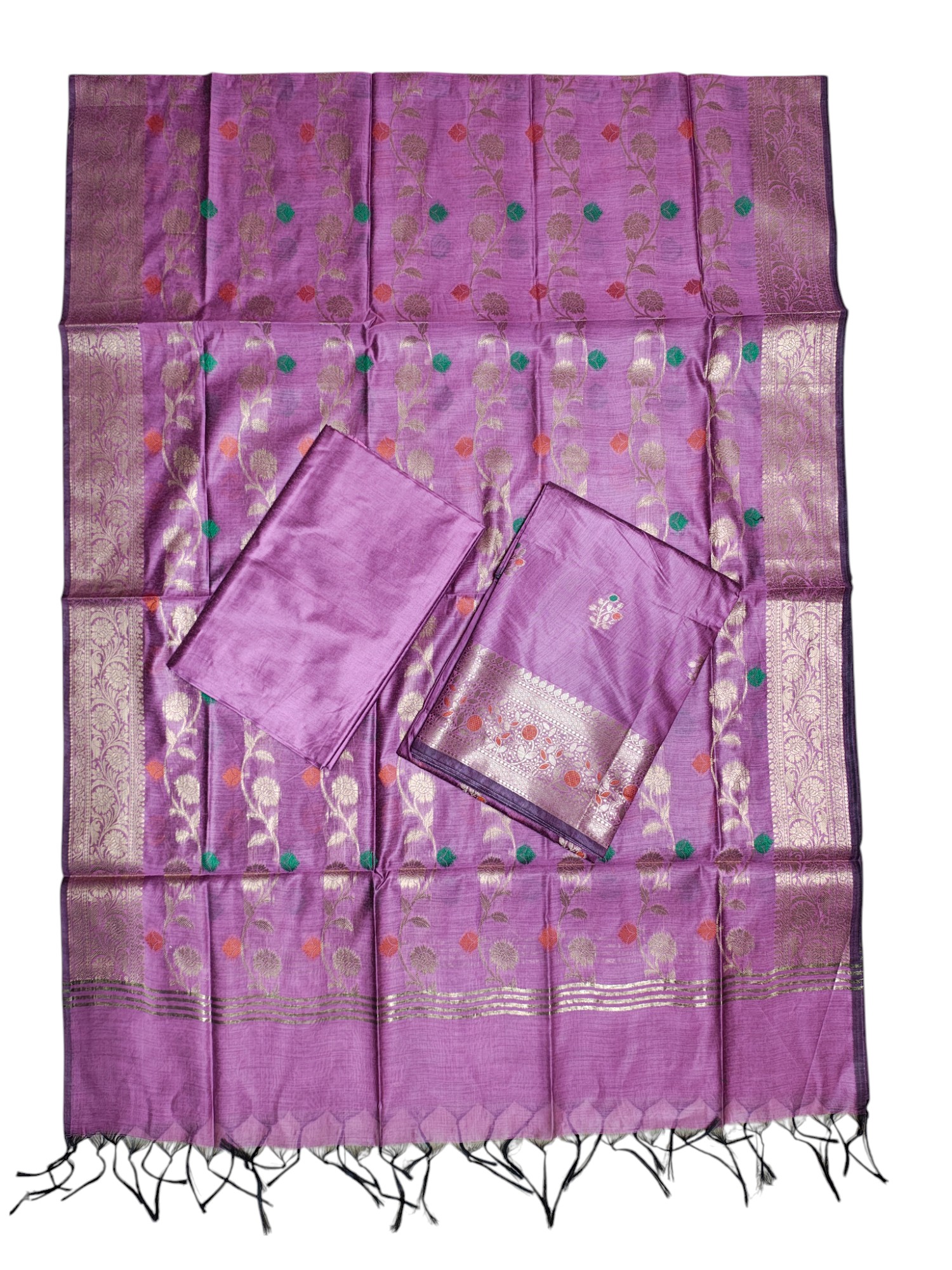 Plum Banarasi Cotton Silk Dress Material for Women
