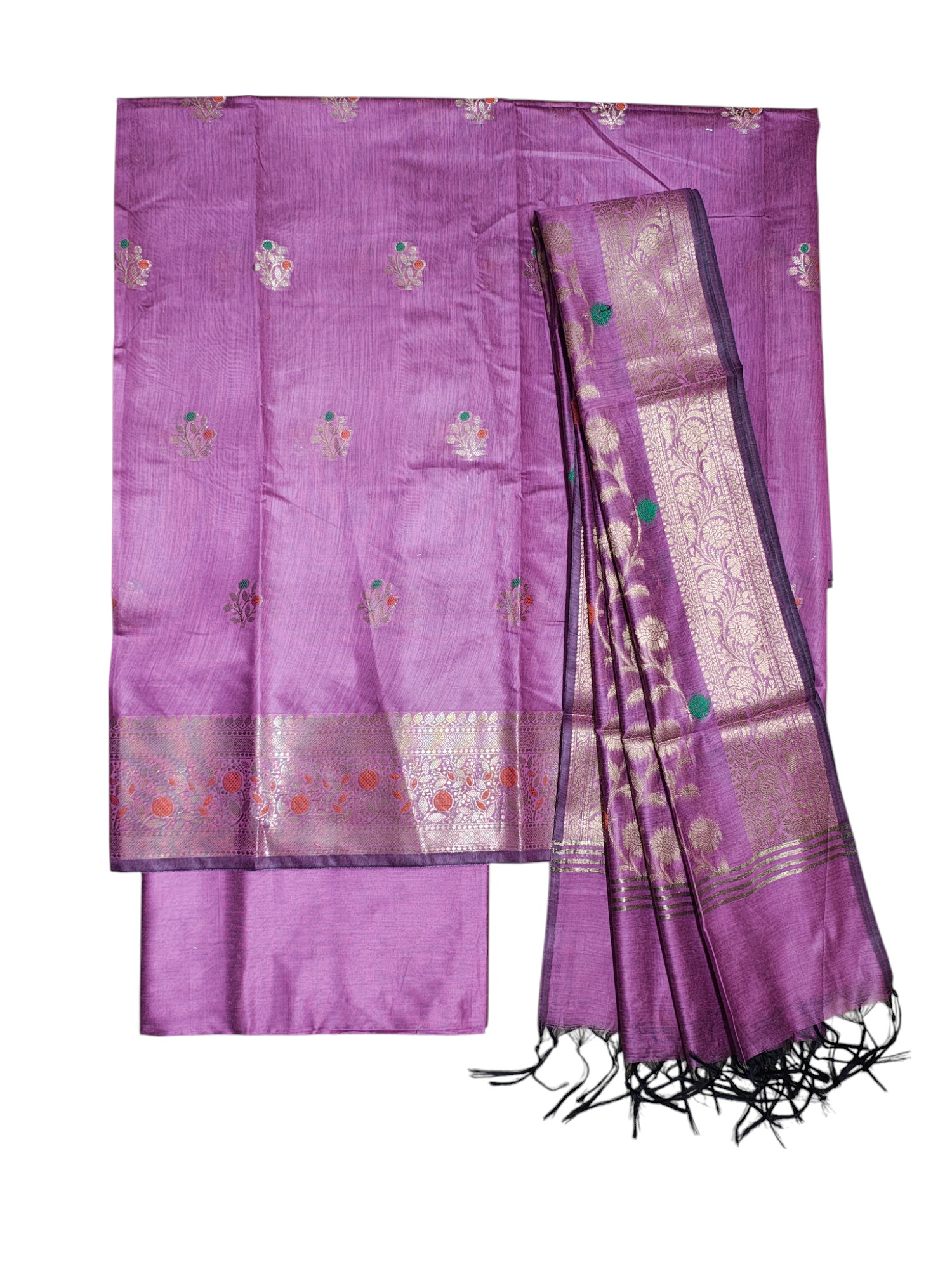 Plum Banarasi Cotton Silk Dress Material for Women