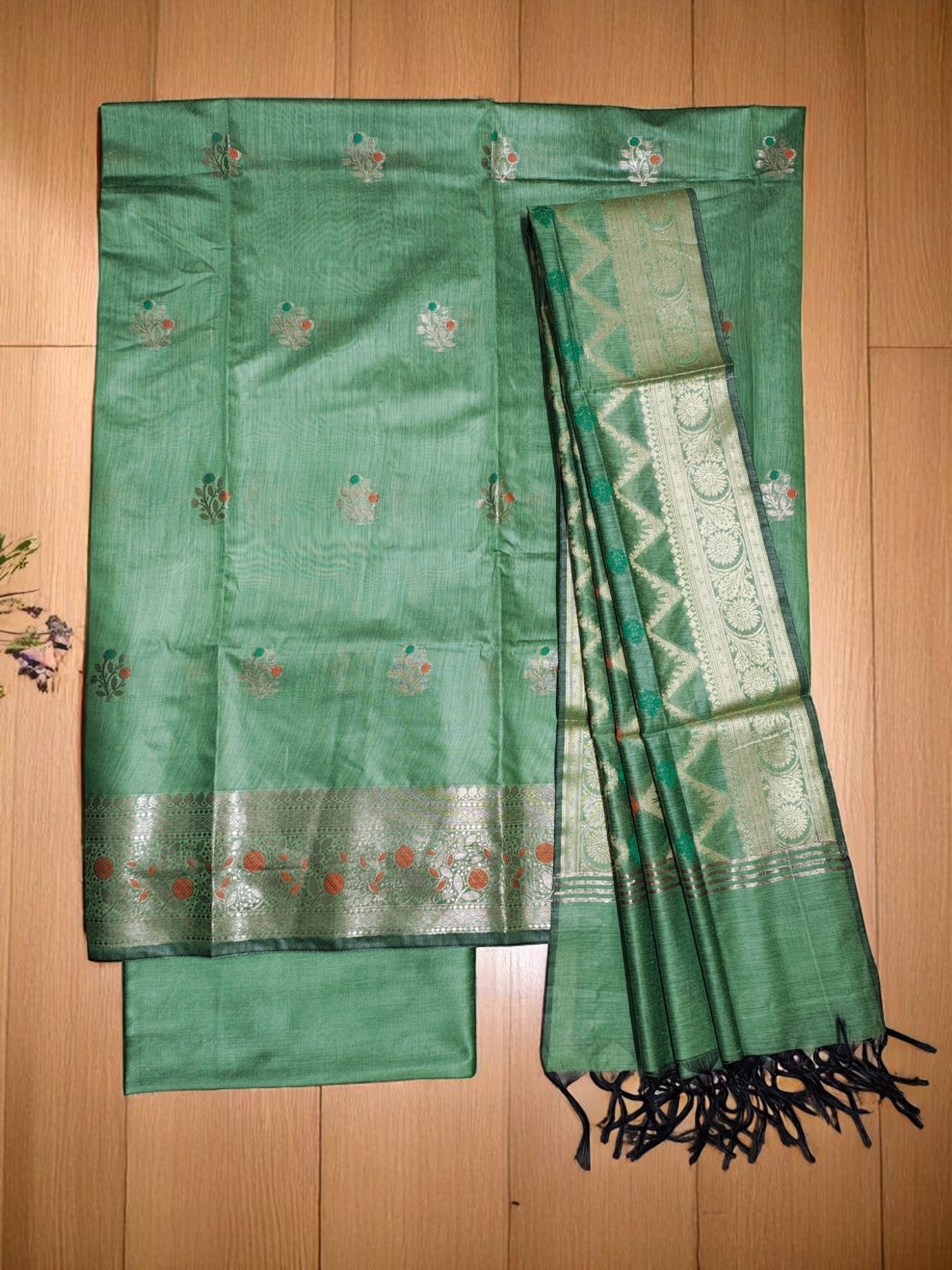 Green Banarasi Dress Material for Women