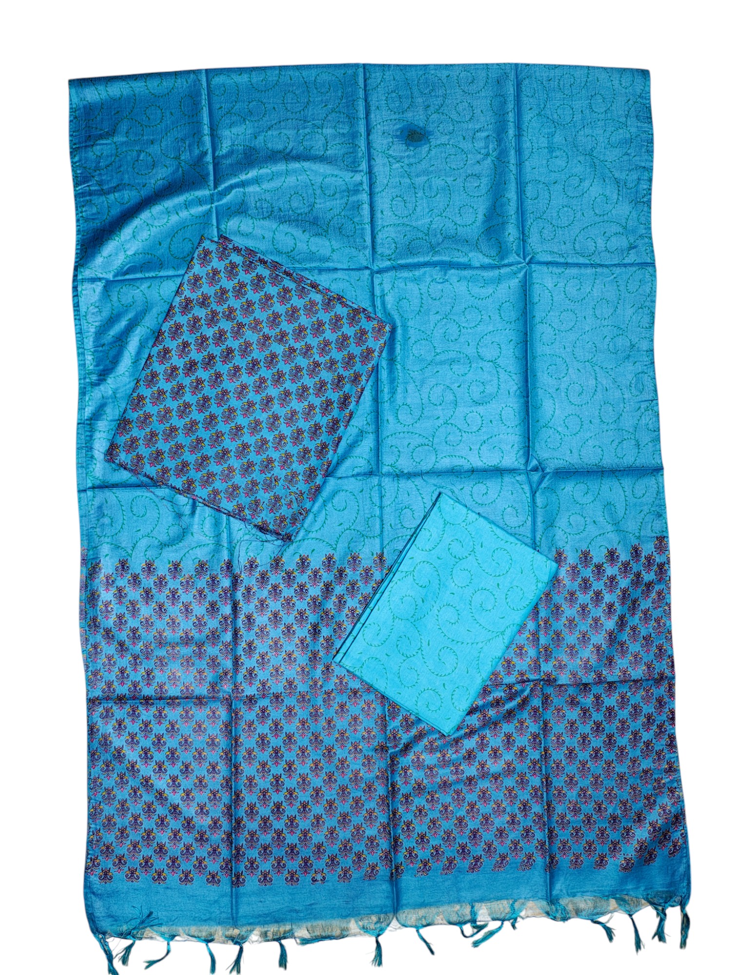 Blue Unstitched Block Print Silk Salwar Suit Dress Material with Dupatta Blue Unstitched Block Print Silk Salwar Suit Dress Material with Dupatta
