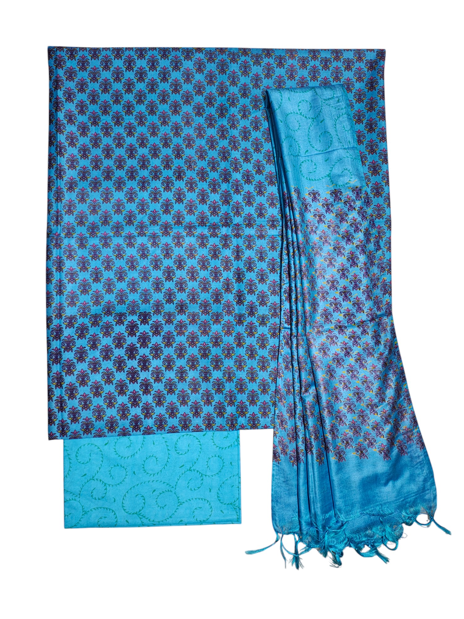 Blue Unstitched Block Print Silk Salwar Suit Dress Material with Dupatta Blue Unstitched Block Print Silk Salwar Suit Dress Material with Dupatta
