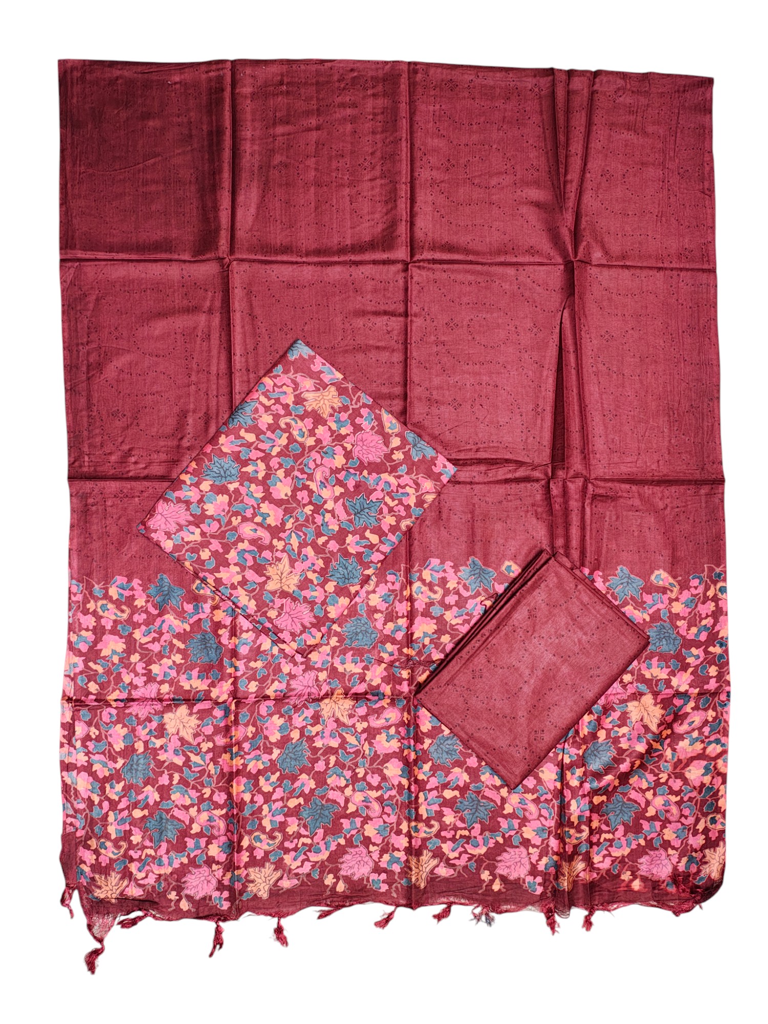 Maroon Ajrakh Block Print Silk Dress Material with Dupatta Maroon Ajrakh Block Print Silk Dress Material with Dupatta
