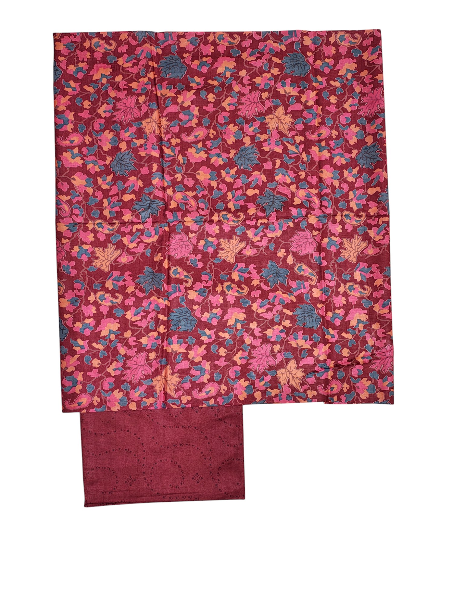 Maroon Ajrakh Block Print Silk Dress Material with Dupatta Maroon Ajrakh Block Print Silk Dress Material with Dupatta