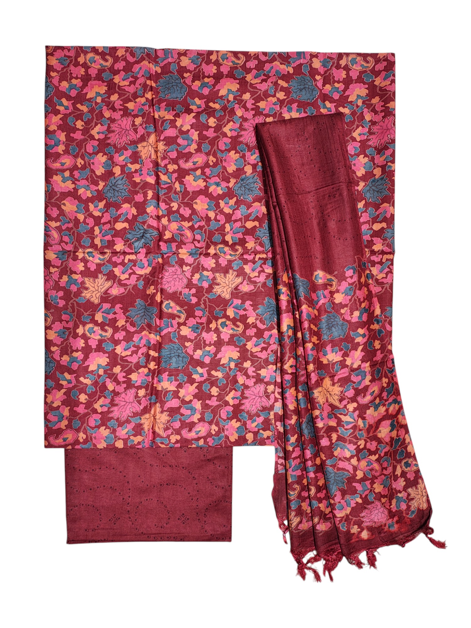 Maroon Ajrakh Block Print Silk Dress Material with Dupatta Maroon Ajrakh Block Print Silk Dress Material with Dupatta