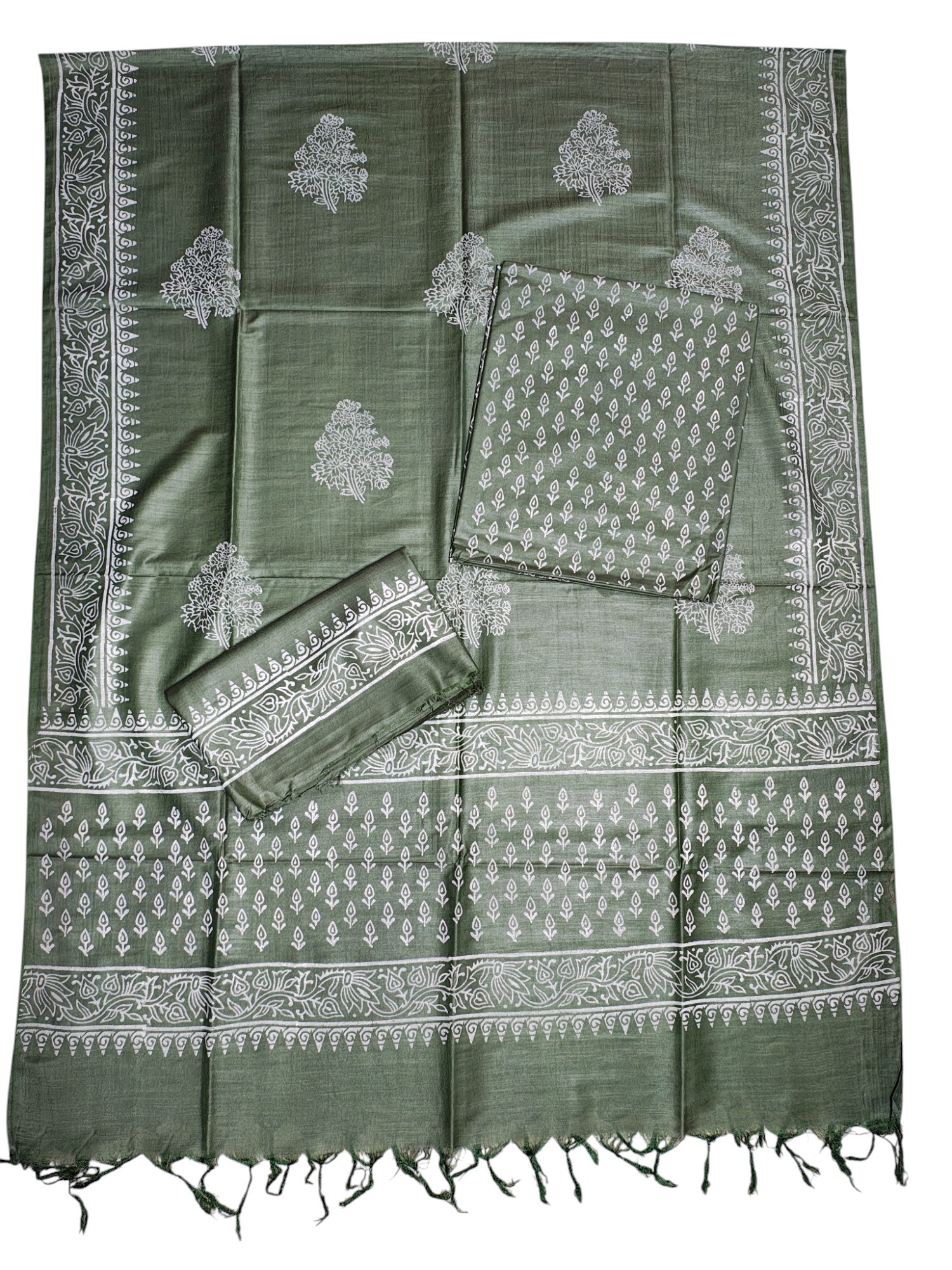 Green Unstitched Black Print Silk Salwar Suit Dress Material with Dupatta Green Unstitched Black Print Silk Salwar Suit Dress Material with Dupatta