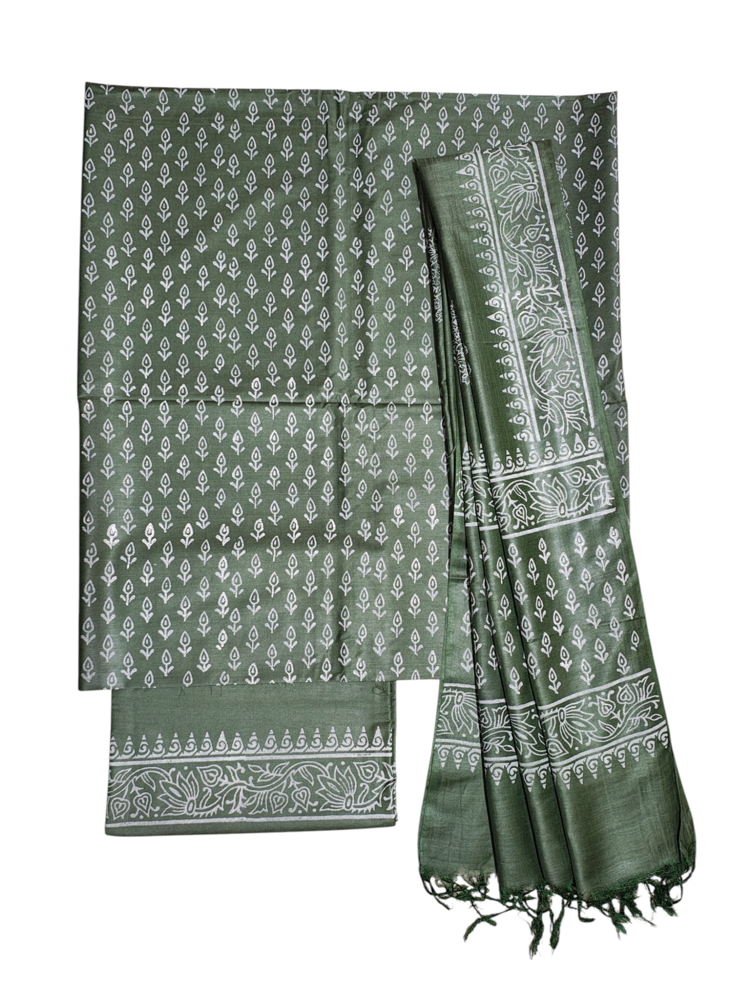 Green Unstitched Black Print Silk Salwar Suit Dress Material with Dupatta Green Unstitched Black Print Silk Salwar Suit Dress Material with Dupatta