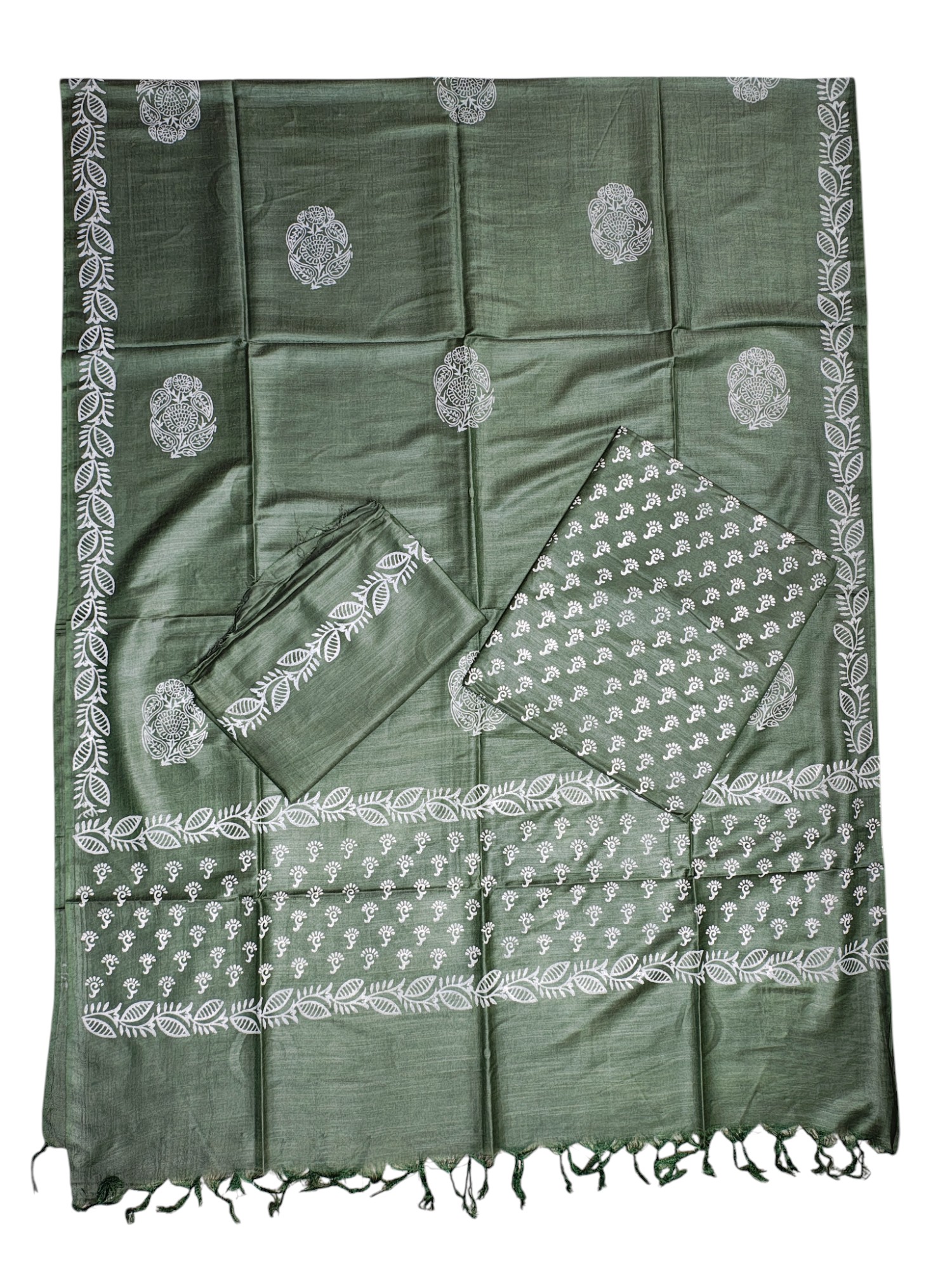 Green Unstitched Batik Print Silk Salwar Suit Dress Material with Dupatta Green Unstitched Batik Print Silk Salwar Suit Dress Material with Dupatta