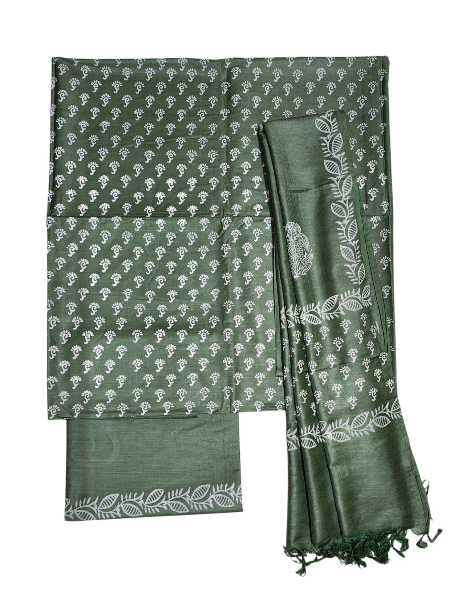 Green Unstitched Batik Print Silk Salwar Suit Dress Material with Dupatta Green Unstitched Batik Print Silk Salwar Suit Dress Material with Dupatta