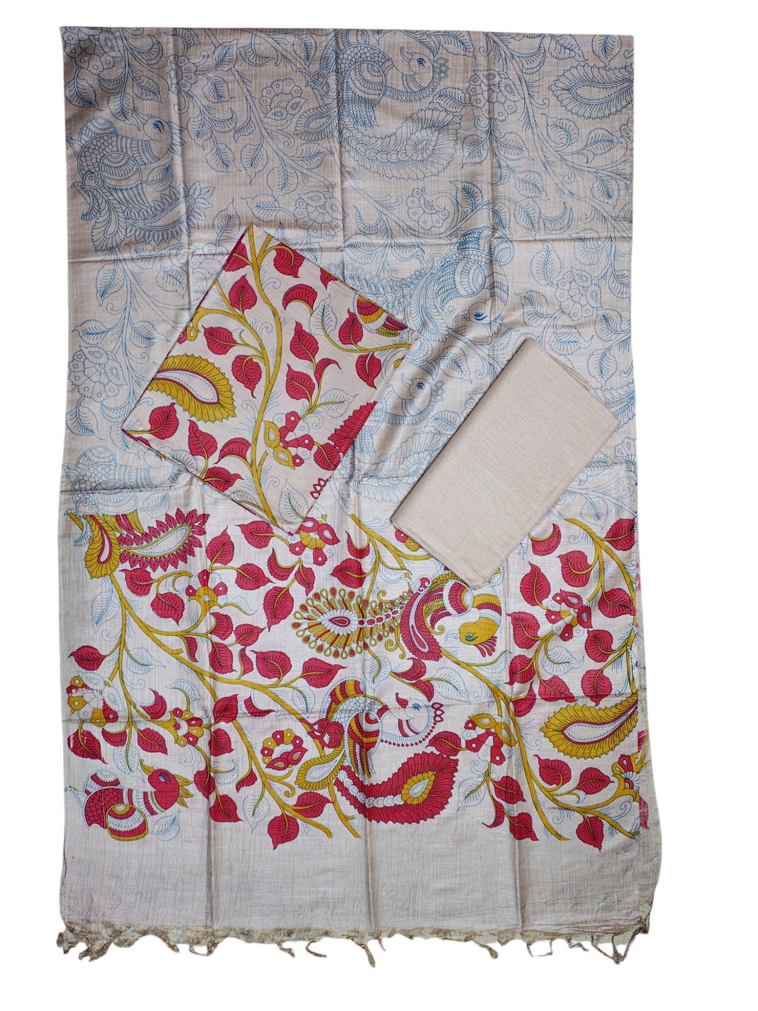Red & Orange Madhubani Print Unstitched Katan Silk Salwar Suit with Dupatta Red & Orange Madhubani Print Unstitched Katan Silk Salwar Suit with Dupatta