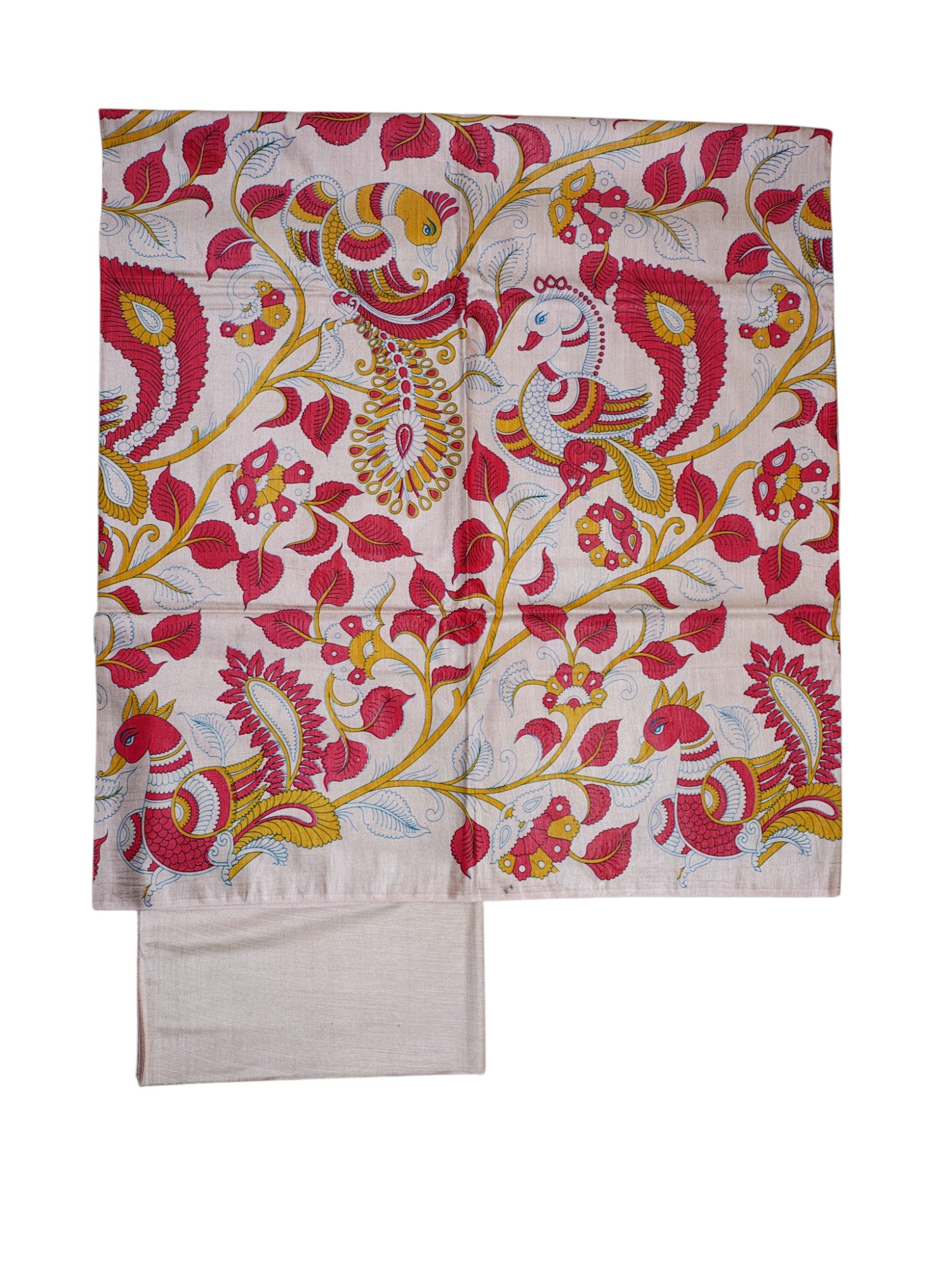 Red & Orange Madhubani Print Unstitched Katan Silk Salwar Suit with Dupatta Red & Orange Madhubani Print Unstitched Katan Silk Salwar Suit with Dupatta