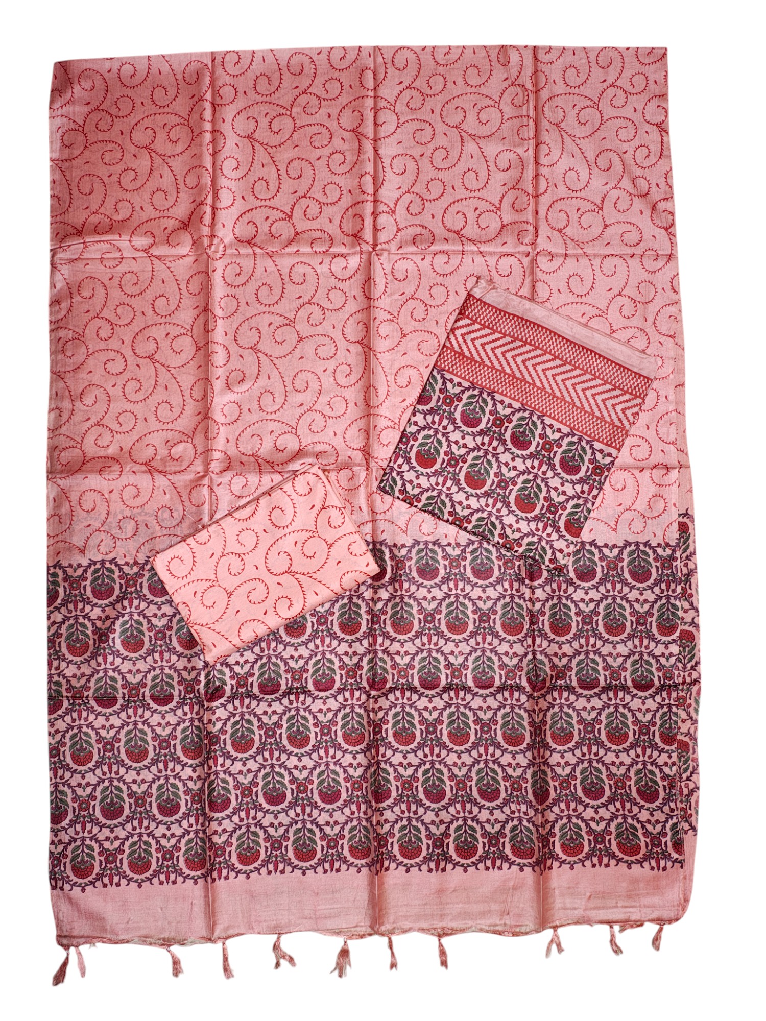 Peach Block Print Unstitched Silk Salwar Suit Dress Material with Dupatta Peach Block Print Unstitched Silk Salwar Suit Dress Material with Dupatta