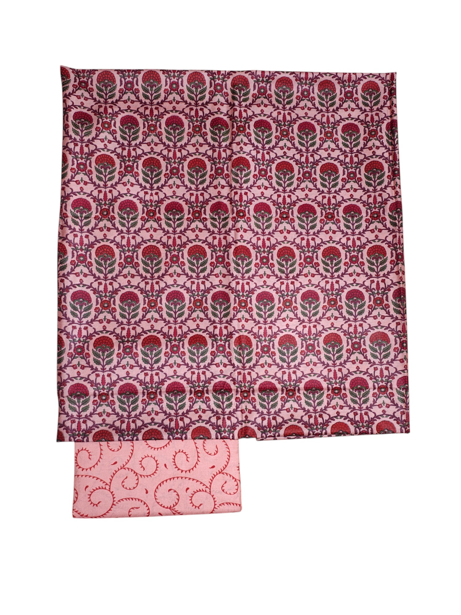 Peach Block Print Unstitched Silk Salwar Suit Dress Material with Dupatta Peach Block Print Unstitched Silk Salwar Suit Dress Material with Dupatta
