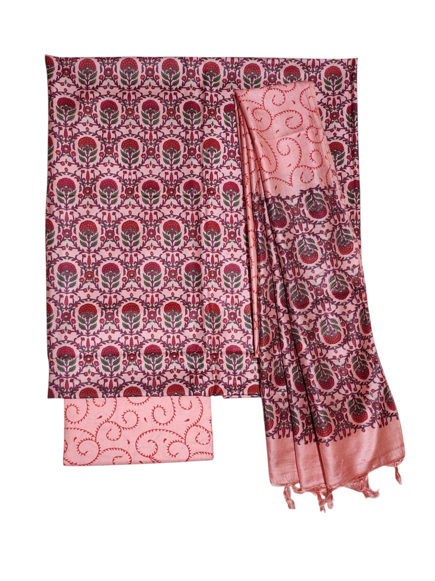 Peach Block Print Unstitched Silk Salwar Suit Dress Material with Dupatta Peach Block Print Unstitched Silk Salwar Suit Dress Material with Dupatta