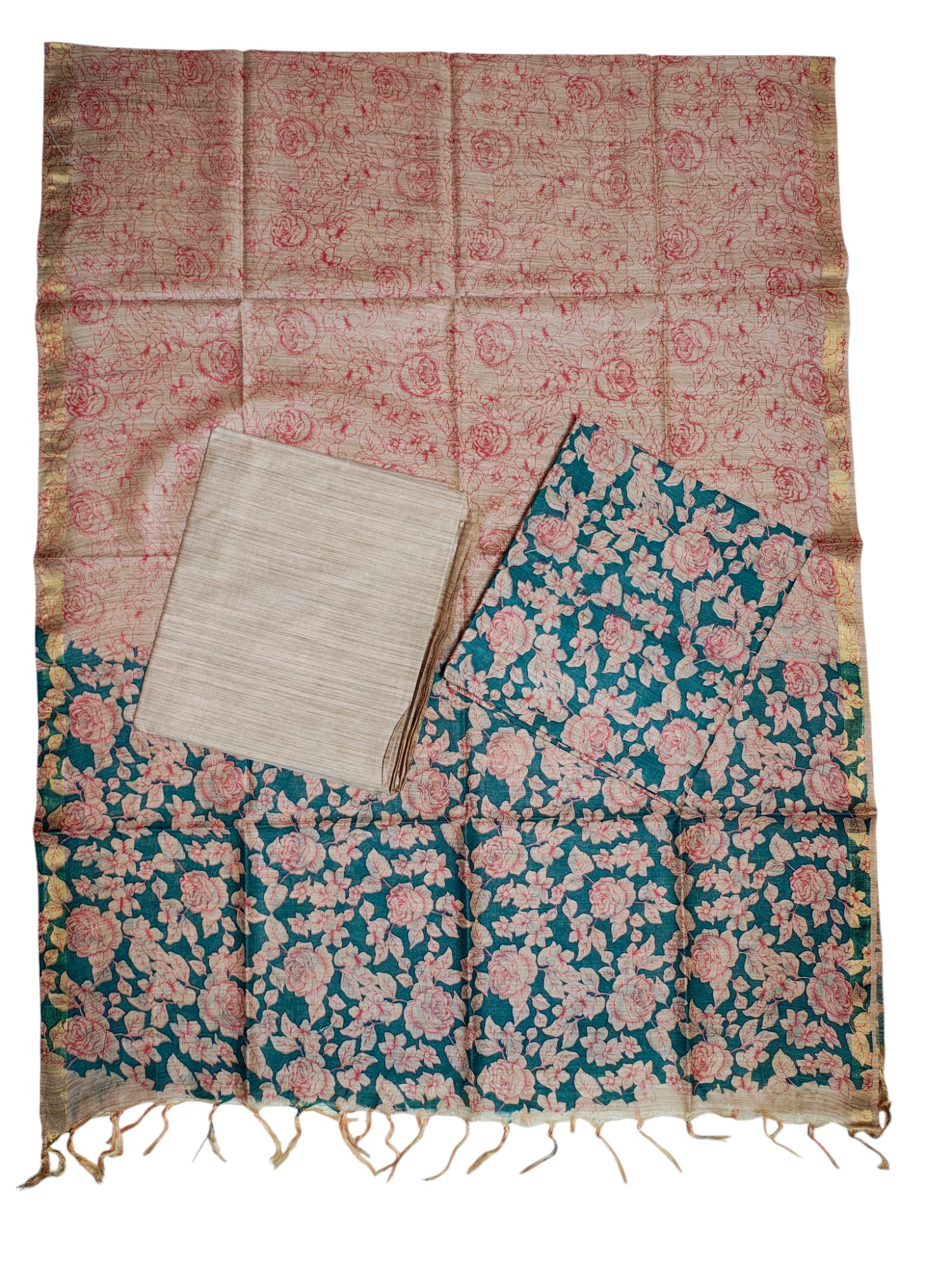 Green & Red Kalamkari Dress Material with Dupatta Green & Red Kalamkari Dress Material with Dupatta
