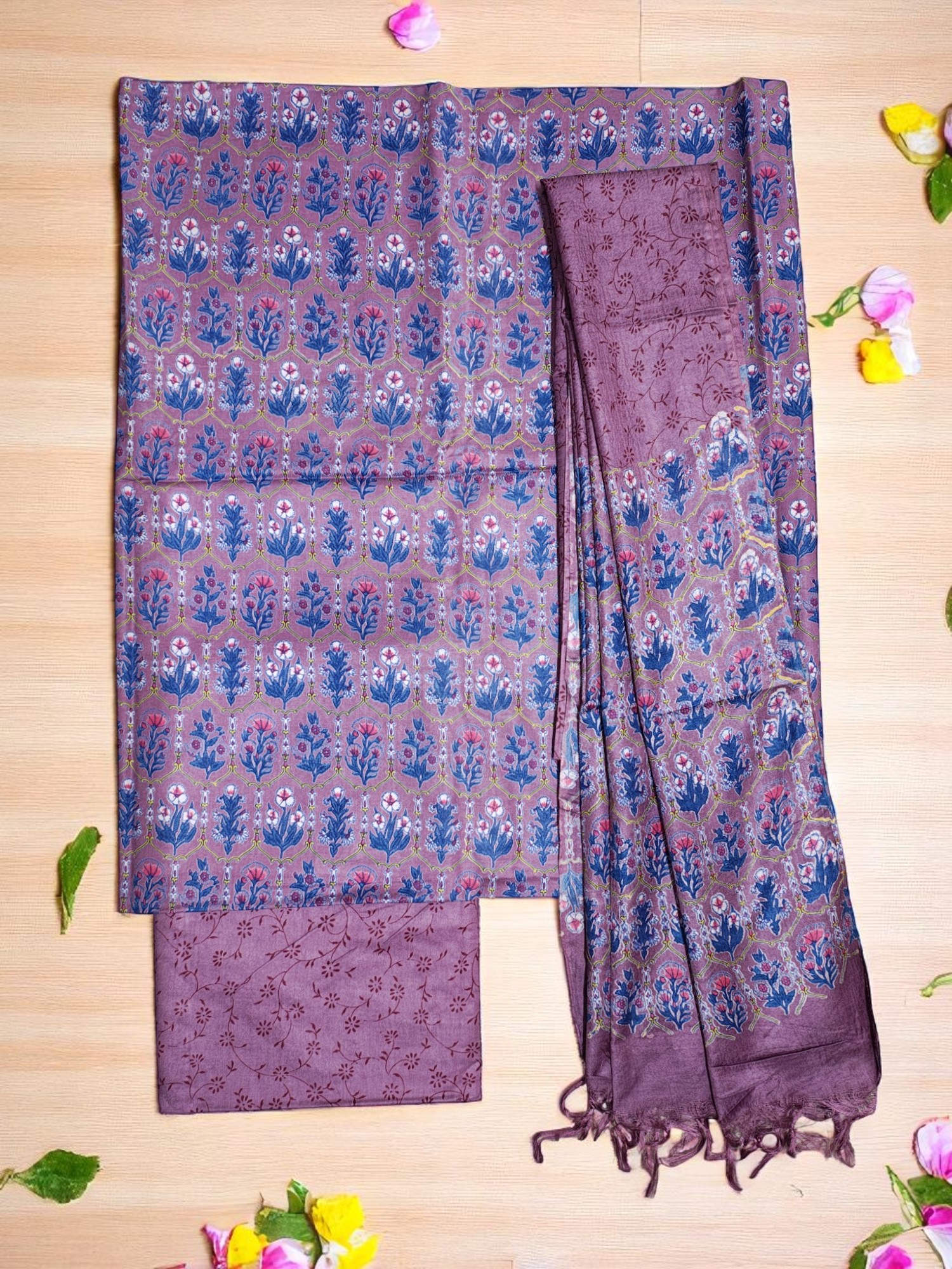 Light Plum Unstitched Block Print Silk Salwar Suit Dress Material with Dupatta Light Plum Unstitched Block Print Silk Salwar Suit Dress Material with Dupatta