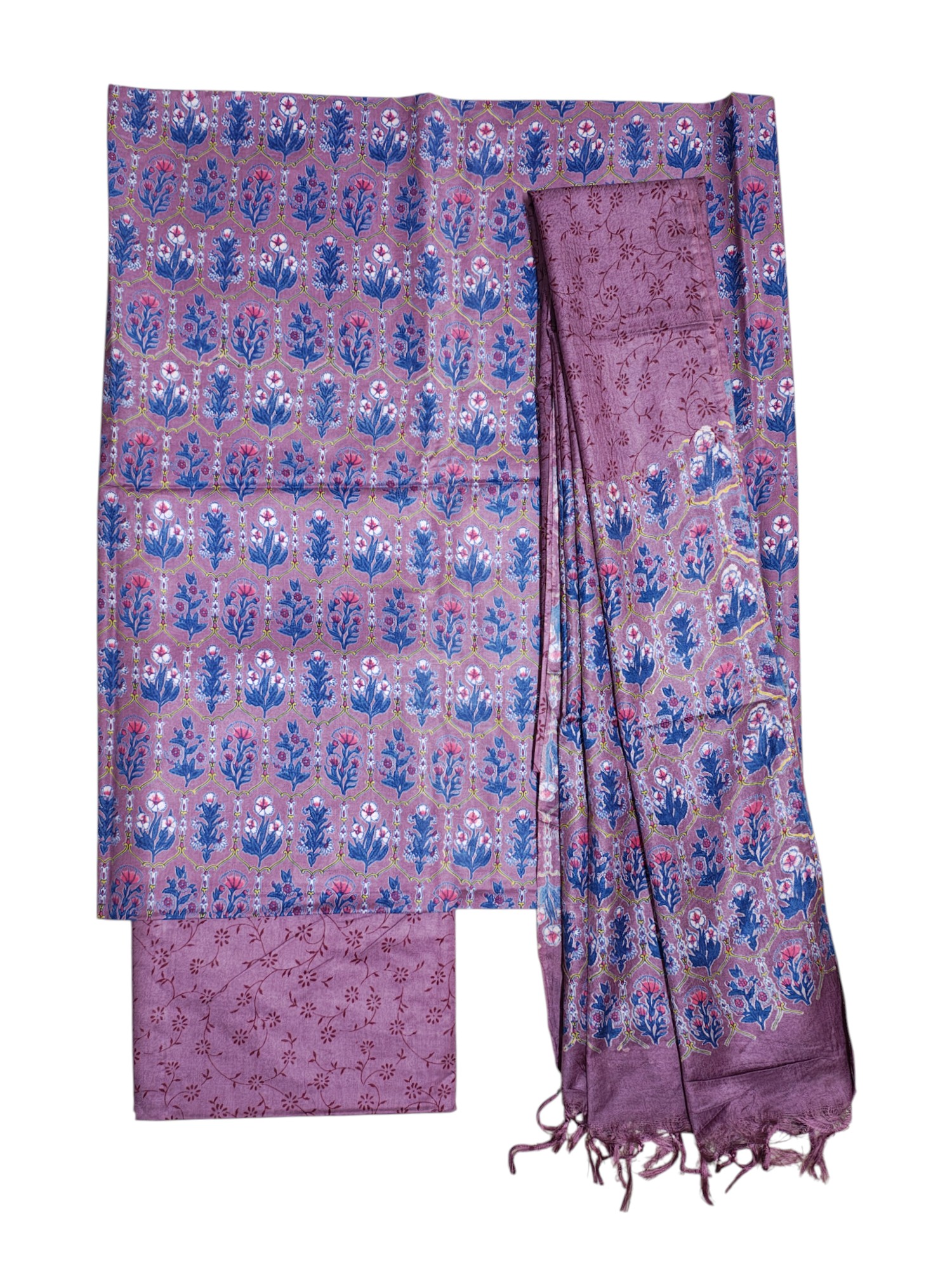 Light Plum Unstitched Block Print Silk Salwar Suit Dress Material with Dupatta Light Plum Unstitched Block Print Silk Salwar Suit Dress Material with Dupatta