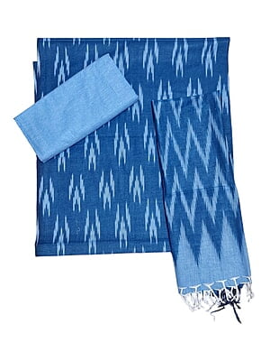 Blue Ikkat Cotton Unstitched Salwar Suit Dress Material with Dupatta