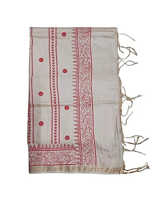 Lal Paar Durga Puja Bengali Silk Saree with Running Blouse Lal Paar Durga Puja Bengali Silk Saree with Running Blouse