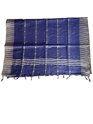 NavyBlue Striped Cotton Silk Dupatta with Temple Border