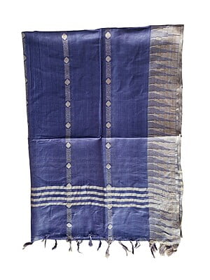 NavyBlue Striped Cotton Silk Dupatta with Temple Border
