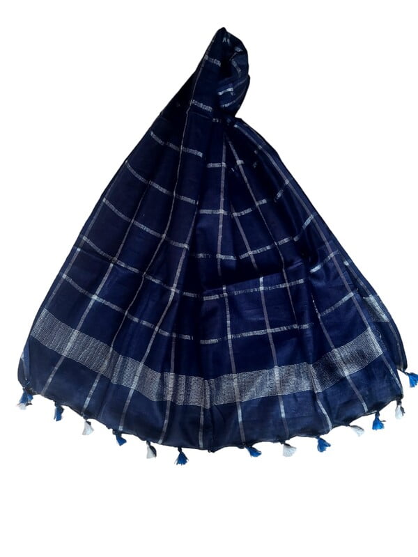 Navy Blue Cotton Silk Silver Zari Dupatta Navy Blue Cotton Silk Silver Zari Dupatta