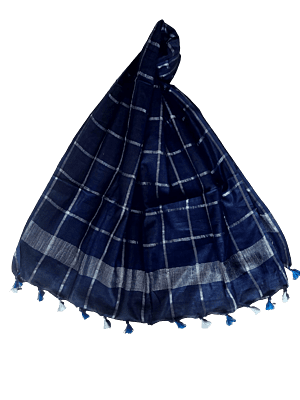 Navy Blue Cotton Silk Silver Zari Dupatta Navy Blue Cotton Silk Silver Zari Dupatta