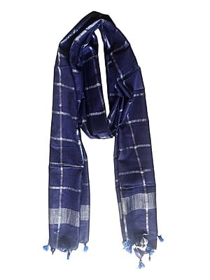 Navy Blue Cotton Silk Silver Zari Dupatta Navy Blue Cotton Silk Silver Zari Dupatta