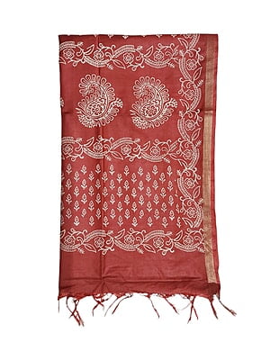 Maroon Block Print Silk Saree with Running Blouse Maroon Block Print Silk Saree with Running Blouse