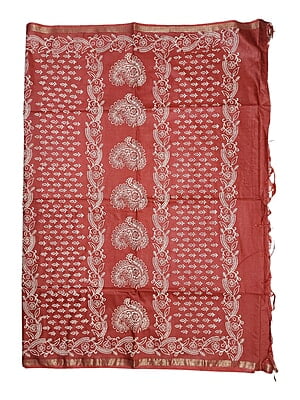 Maroon Block Print Silk Saree with Running Blouse Maroon Block Print Silk Saree with Running Blouse