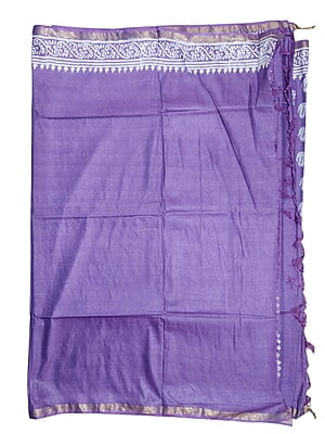Purple Block Print Silk Saree with Running Blouse Purple Block Print Silk Saree with Running Blouse